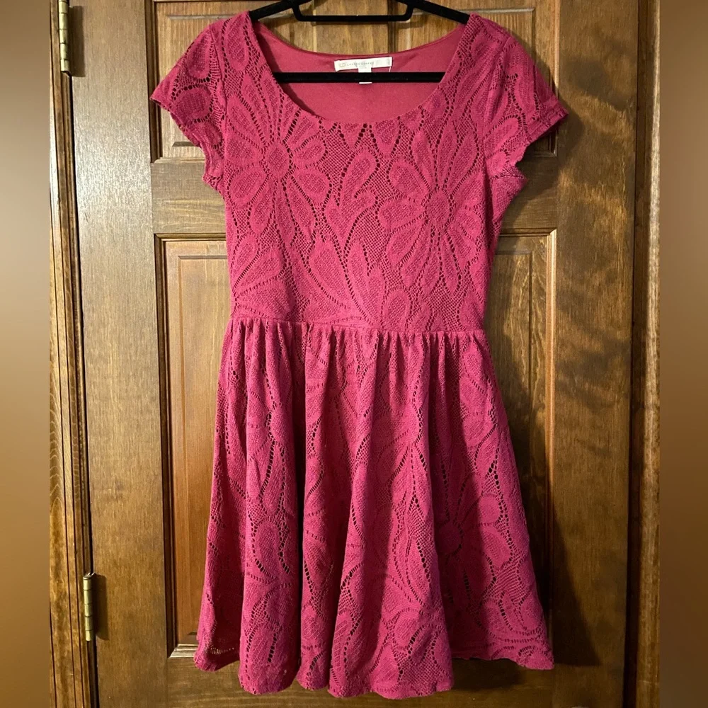 LC Lauren Conrad Pink Crochet Pattern Floral Dress - Picture 1 of 4